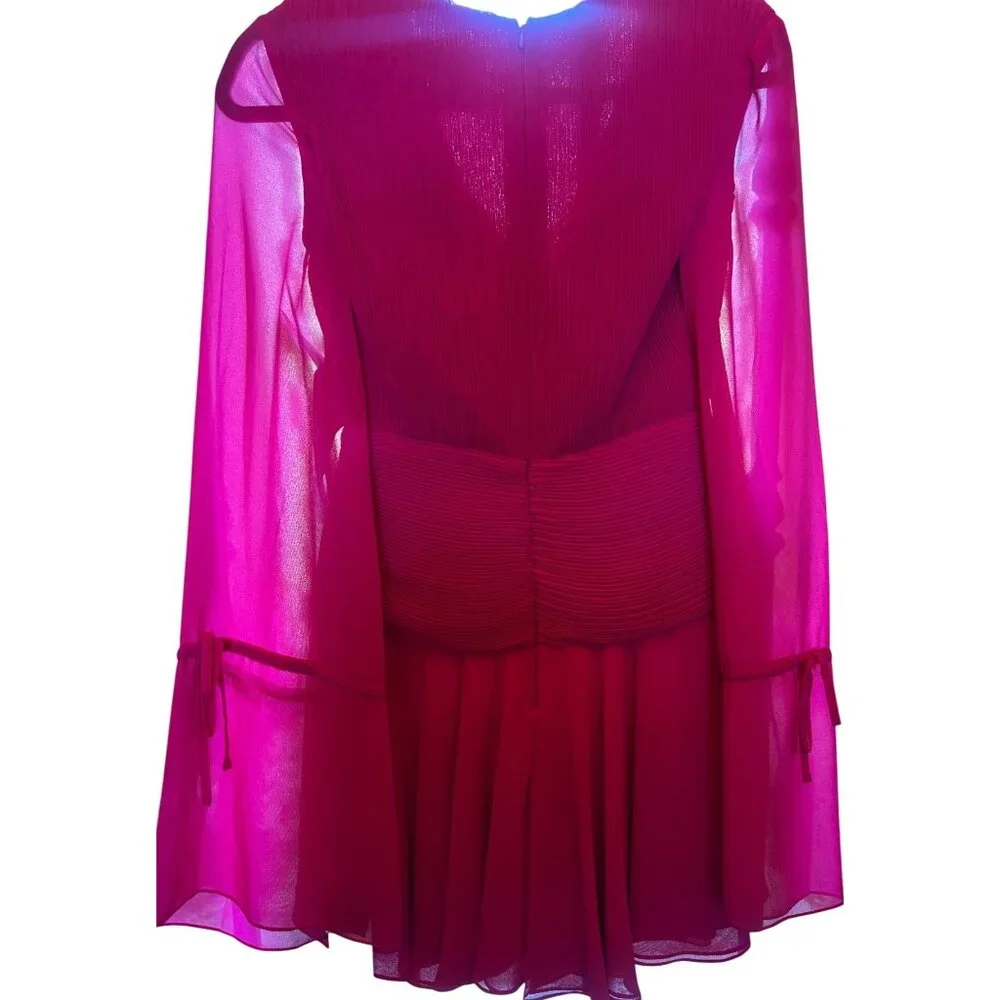 Mac Duggal drawstring sleeve short party dress in hot pink chiffon Size 0  New - Picture 14 of 16